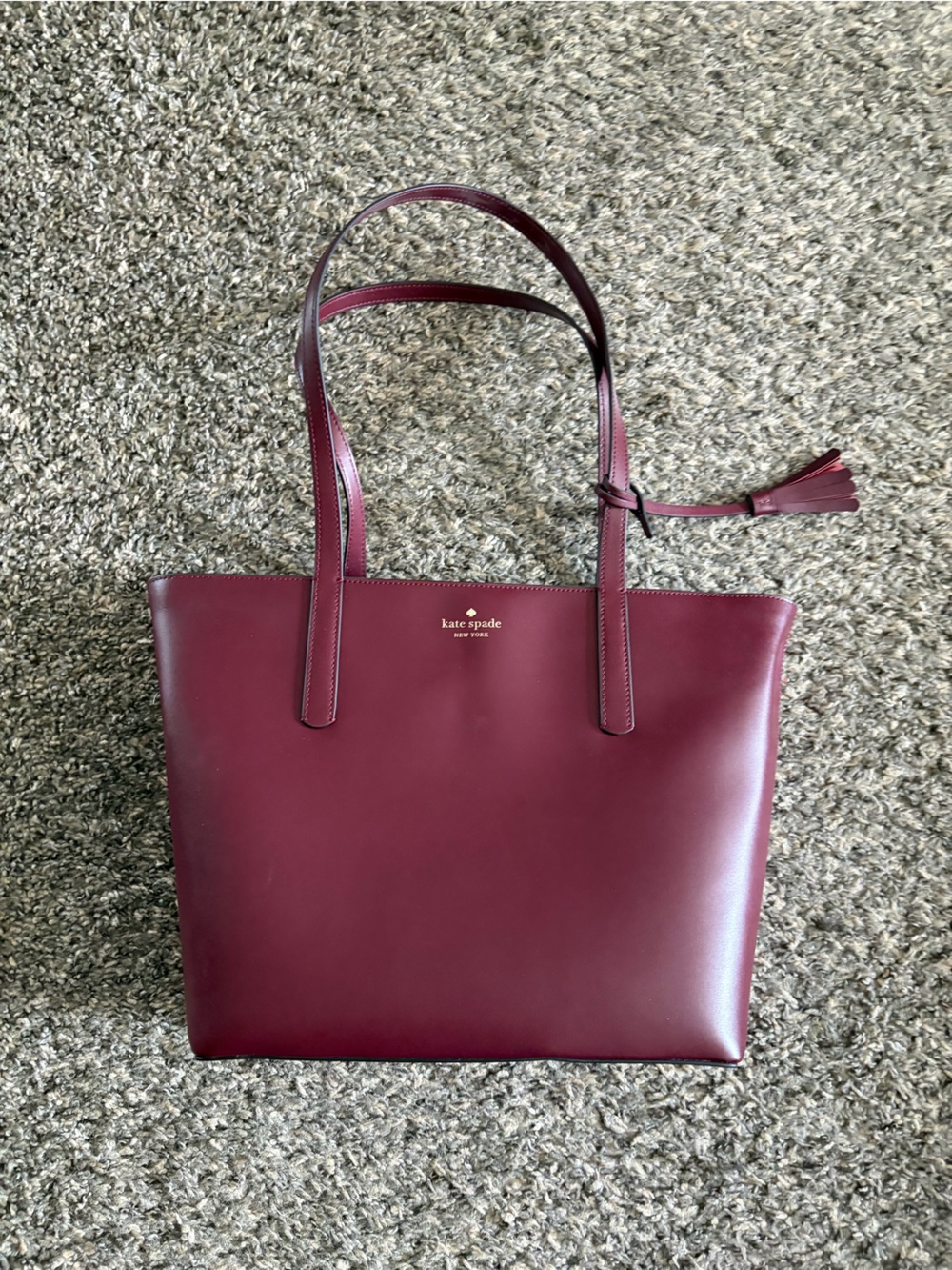 kate spade Deep Wine Leather Tote with Tassel